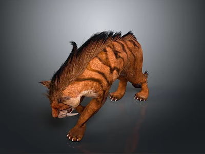 Realistic Saber Toothed Tiger 3D Model With Brown Striped Fur Long Mane And Sharp Fangs 3d model