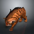 Realistic Saber Toothed Tiger 3D Model With Brown Striped Fur Long Mane And Sharp Fangs