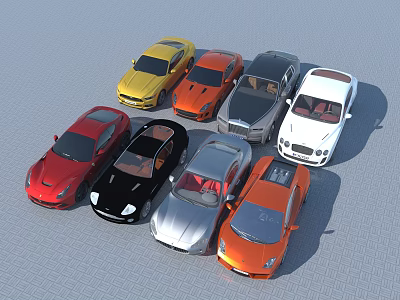 Multiple Various Colored Different Style Cars Arranged Together On Paved Surface 3d model