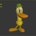 Yellow Duck Doll With Green Hat Orange Beak And Feet On Dark Background