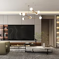 Modern Living Room Interior Design With TV Wall Fireplace Beige Sofa And Chandelier