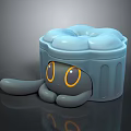 Cute Cartoon Character Creature With Gray Body Yellow Eyes And Light Blue Cloud Shaped Lid