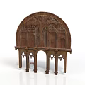 Gothic Style Wooden Sculpture With Arched Top Intricate Carvings And Decorative Columns