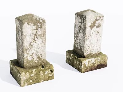 Two Weathered Stone Pillars With Pedestal Base And Rustic Surface Design 3d model