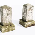 Two Weathered Stone Pillars With Pedestal Base And Rustic Surface Design