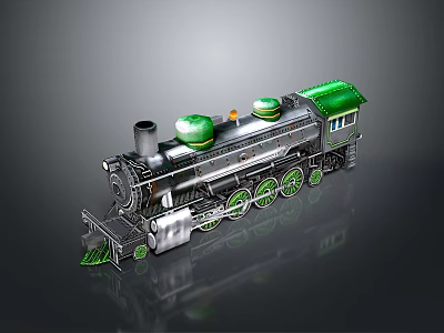 Vintage Steam Train Model With Green Roof Black Chimney And Silver Body Details 3d model