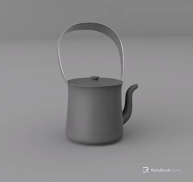 Modern Gray Teapot With Curved Handle And Minimalist Design 3d model 