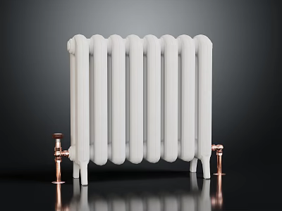 Classic White Radiator With Copper Bottom Connectors In Modern Home Interior 3d model