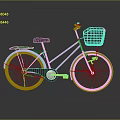 Turquoise Classic Style Bicycle with White Basket and Black Seat on Gray Background