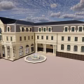 European Style Semi Detached Villa With Symmetrical Design And Central Fountain