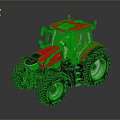 Modern Red Agricultural Tractor With Large Wheels Enclosed Cab Black Front And Red Seats