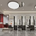 Modern Hair Salon Interior With Mirrors Comfortable Chairs Marble Floor And Lighting