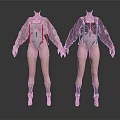 Two Futuristic Characters Wearing Mechanical Outfits With Red Blue Straps Shoulder Armor And Boots