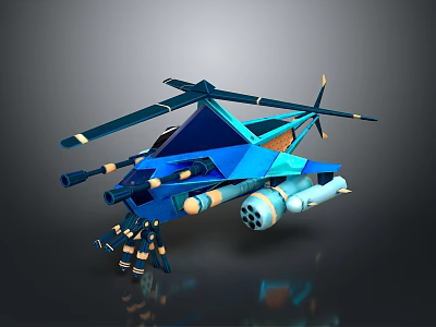 Detailed Sci Fi Helicopter 3D Model With Futuristic Blue Design Rotors And Weapons 3d model