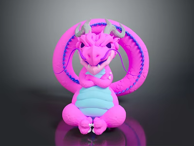 Cute Pink Dragon Character Toy Figure With Blue Belly And Gray Horns 3d model