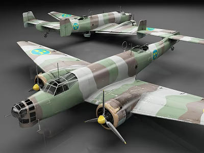 Detailed Camouflage Military Fighter Jet Models With Propeller Engines And Wing Insignia 3d model