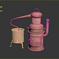 Vintage Copper Still Distillation Equipment With Small Copper Pot And Red Liquid