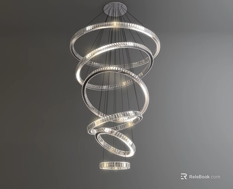 Modern Spiral Crystal Chandelier With Illuminated Ring Design For Interior Decor 3d model 