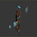 Ornate Fantasy Weapon with Glowing Blue Gems Green Leaves and Flying Butterflies
