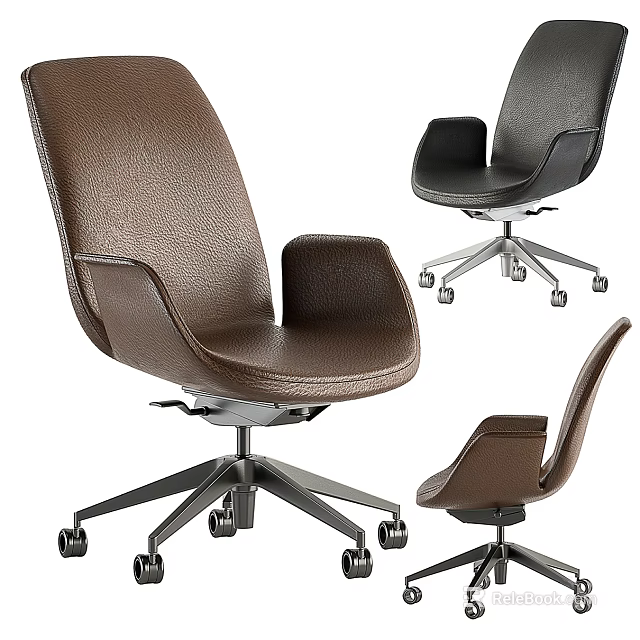 Modern Leather Office Chair Brown Black Design With Swivel Wheels Ergonomic Comfort 3d model 