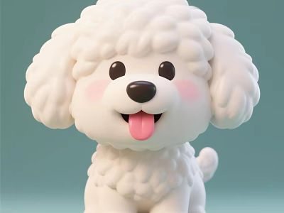 Cute White Curly Fur Plush Puppy Toy with Big Eyes Pink Blush and Tongue Out 3d model