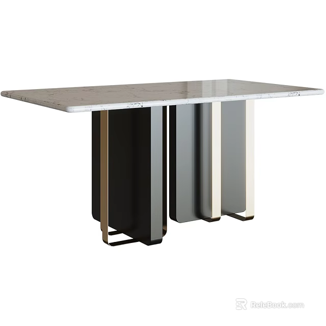 Modern Dining Table With Sleek Marble Top And Stylish Metal Legs Design 3d model 
