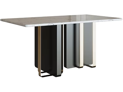Modern Dining Table With Sleek Marble Top And Stylish Metal Legs Design 3d model