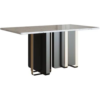 Modern Dining Table With Sleek Marble Top And Stylish Metal Legs Design 3d model