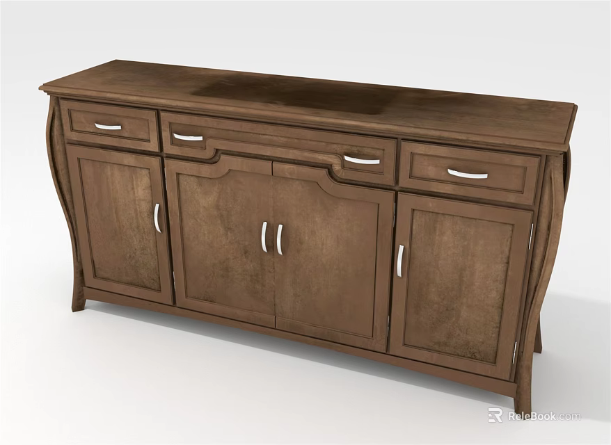 Dark Brown Wooden Entryway Side Cabinet With Drawers And Cabinet Doors Classic Design 3d model 