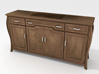 Dark Brown Wooden Entryway Side Cabinet With Drawers And Cabinet Doors Classic Design 3d model