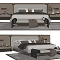 Contemporary Double Bed with Wooden Headboard Bedside Tables Foot Bench and Throw Rug