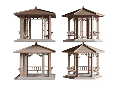 Four Different Chinese Style Pavilion Designs Featuring Intricate Carvings And Roof Structures 3d model