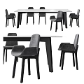 Stylish Modern Dining Table Set With Rectangular Top And Gray Chairs 3d model