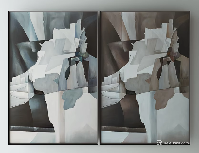 Symmetric Abstract Paintings With Geometric Patterns And Neutral Color Tones For Modern Wall Decor 3d model 