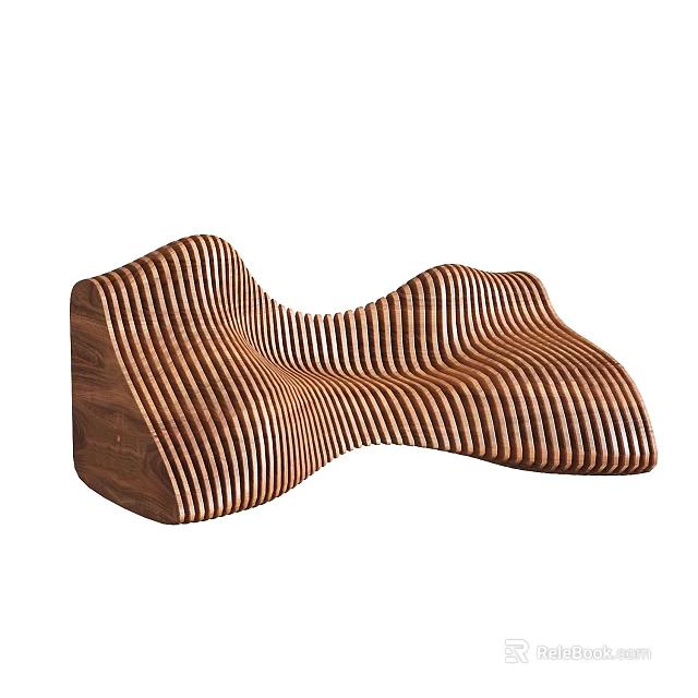 Modern Wooden Public Chair With Wave Design And Striped Texture 3d model 