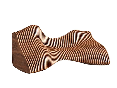 Modern Wooden Public Chair With Wave Design And Striped Texture 3d model