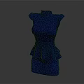 Women's Stylish Blue Sleeveless High Neck Dress With Peplum Hem Design