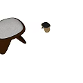 Stylish Round Stool With White Padded Cushion And Dark Brown Curved Legs Design