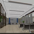 Modern Rural Commercial Bank Interior Lobby With Service Counter Seating Area And Plants