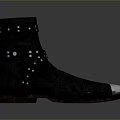 Black Ankle Boots With Studs Buckles And White Toe Caps Design 3d model