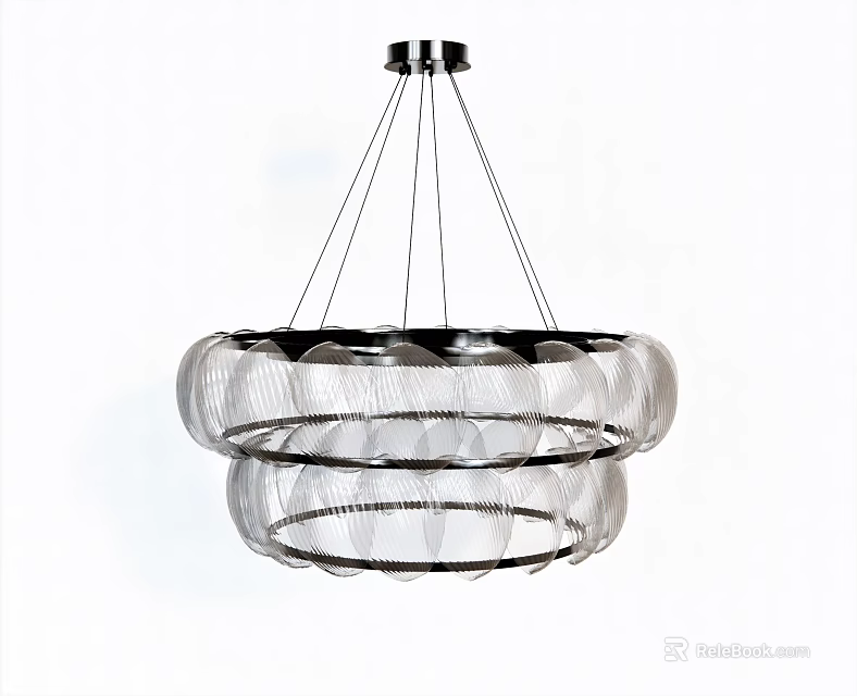 Elegant Modern Hanging Chandelier With Multi Layer Transparent Glass Circular Design 3d model