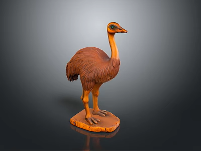 Brown Handcrafted Ostrich Sculpture With Decorative Base On Gray Background 3d model