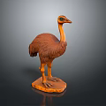 Brown Handcrafted Ostrich Sculpture With Decorative Base On Gray Background