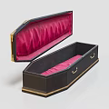 Open Black Funeral Casket With Pink Velvet Lining And Gold Trim
