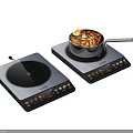 Two Modern Electric Induction Cooktops With Cooking Pot And Delicious Food