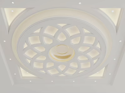 Modern Elegant Ceiling Design With Intricate Circular Cutout Pattern And Recessed Lighting 3d model