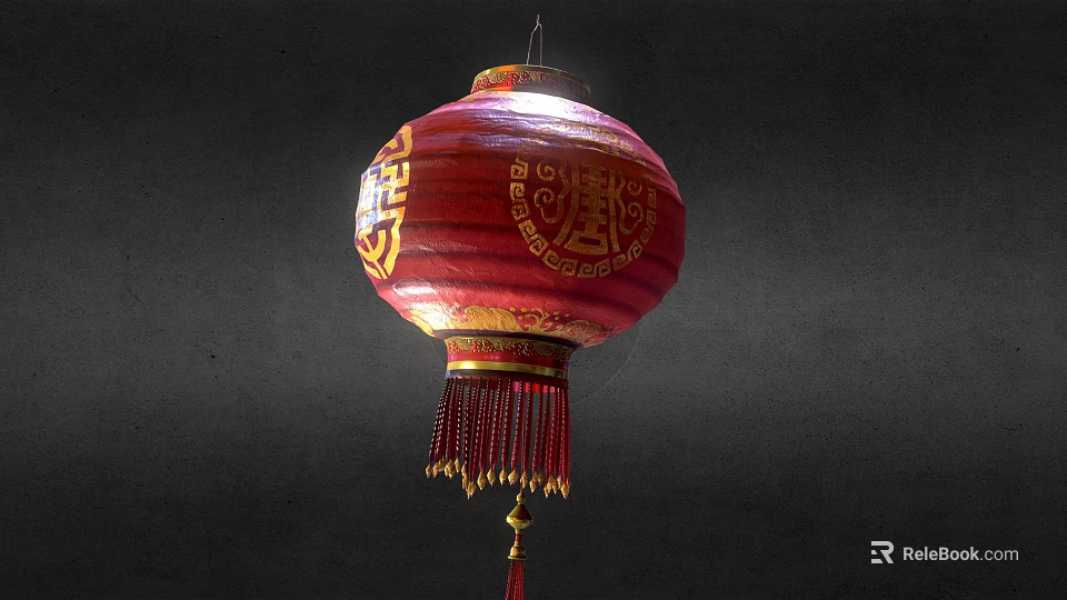 Red Traditional Chinese Lantern With Intricate Gold Patterns And Tassel Details As Decorative Furniture Piece 3d model 