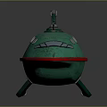 Green Streamlined Spaceship Model With Red Accents Windows Small Antenna And Rear Thruster