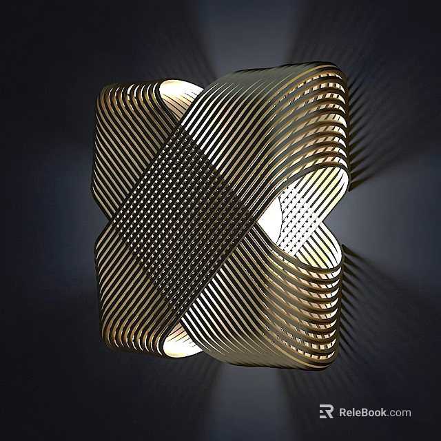 Contemporary Geometric Wall Light With Interlaced Metal Stripes And Illuminated Textured Panels 3d model 