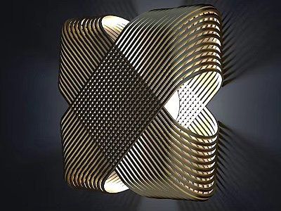 Contemporary Geometric Wall Light With Interlaced Metal Stripes And Illuminated Textured Panels 3d model